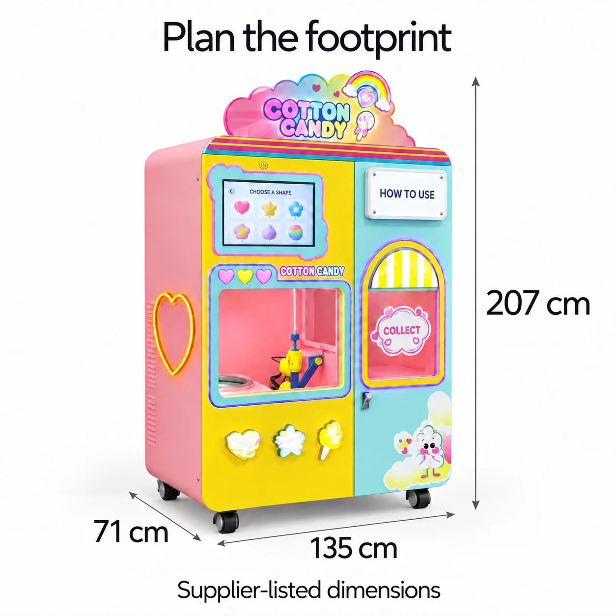 CT206 supplier-listed dimensions: height 207 cm, width 135 cm and depth 71 cm.
