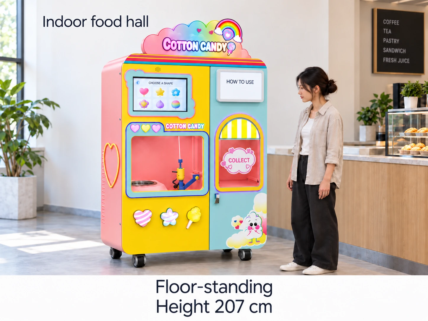 CT206 indoor food hall application layout, height 207 cm.