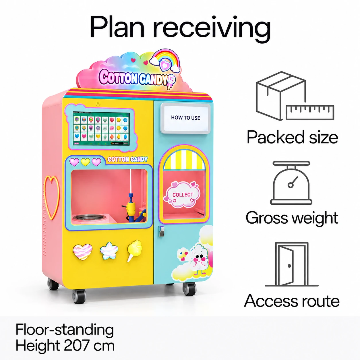 CT206 packed size, gross weight and access route planning, height 207 cm.