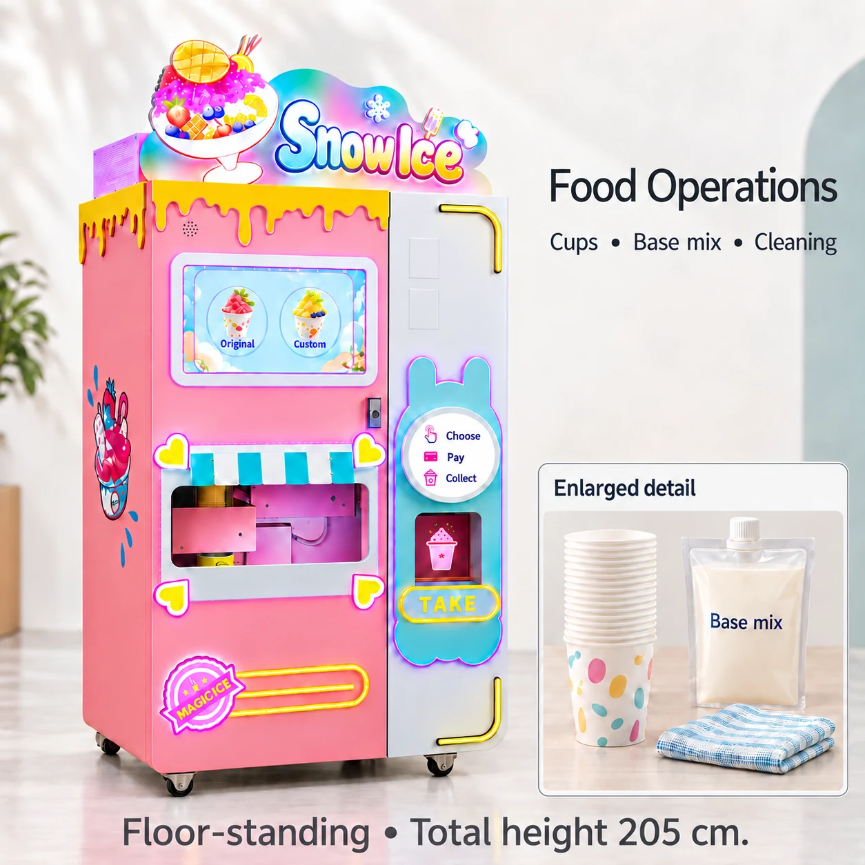 CT-BS310 floor-standing cabinet and separate enlarged base-mix, cup and cleaning detail