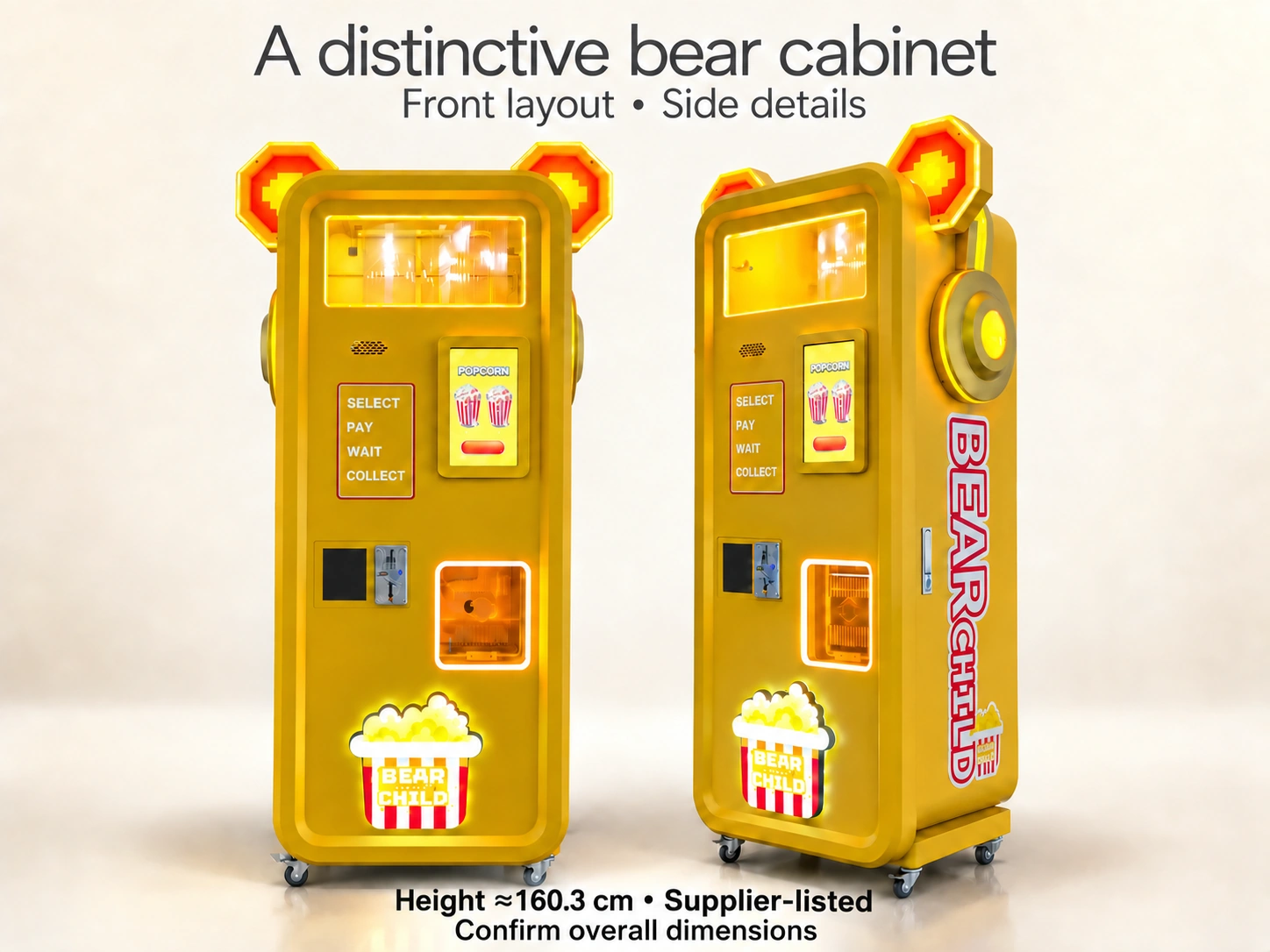 Recognizable from every angle — Bear Popcorn Vending Machine product illustration