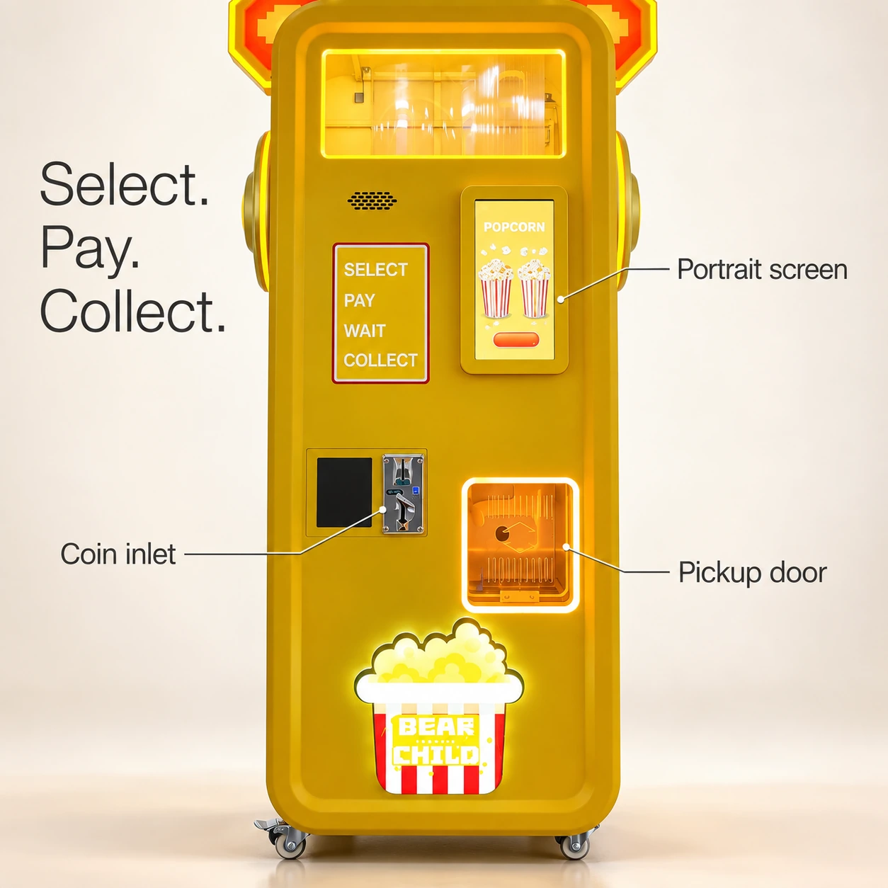 A clear customer interface — Bear Popcorn Vending Machine product illustration