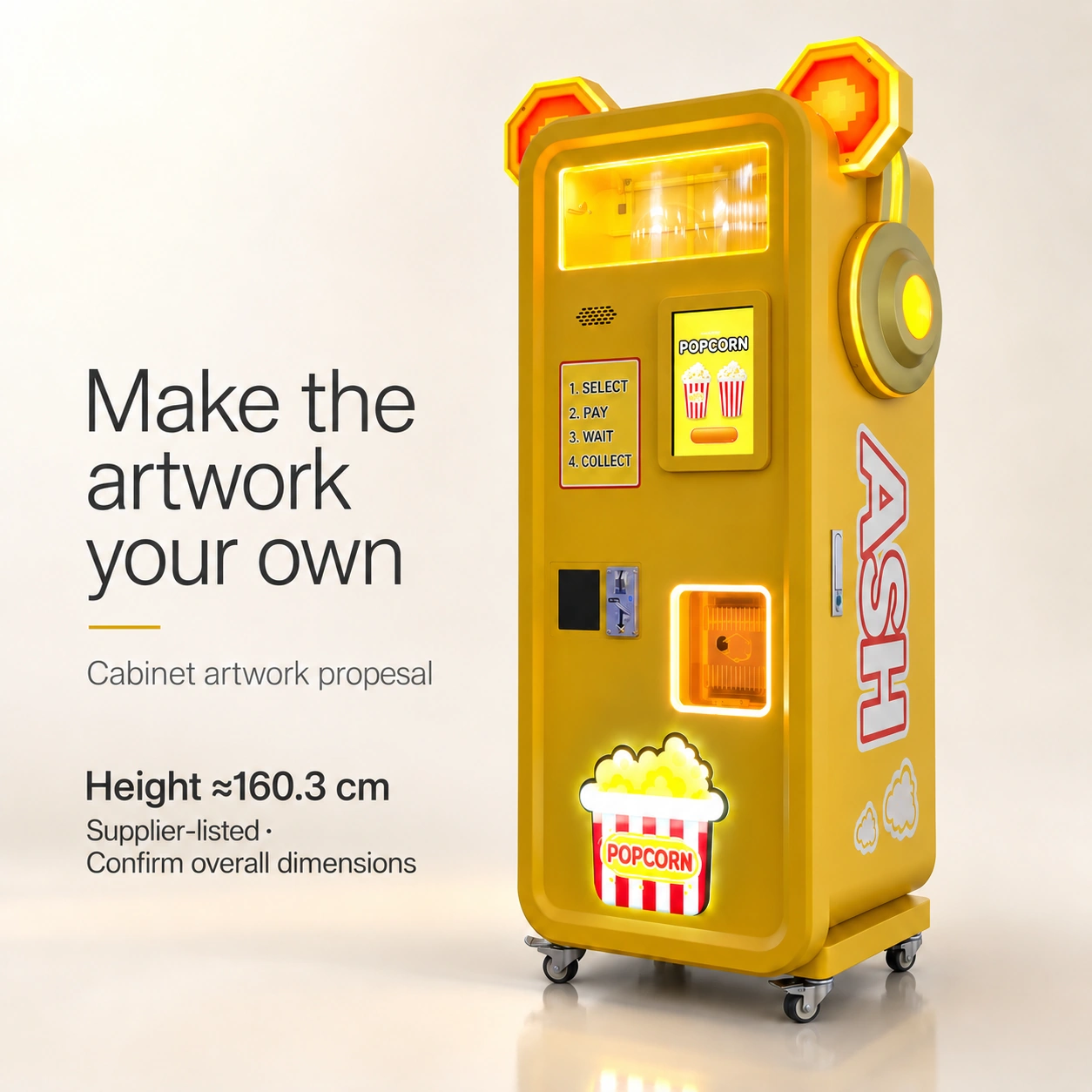 Discuss cabinet artwork — Bear Popcorn Vending Machine product illustration