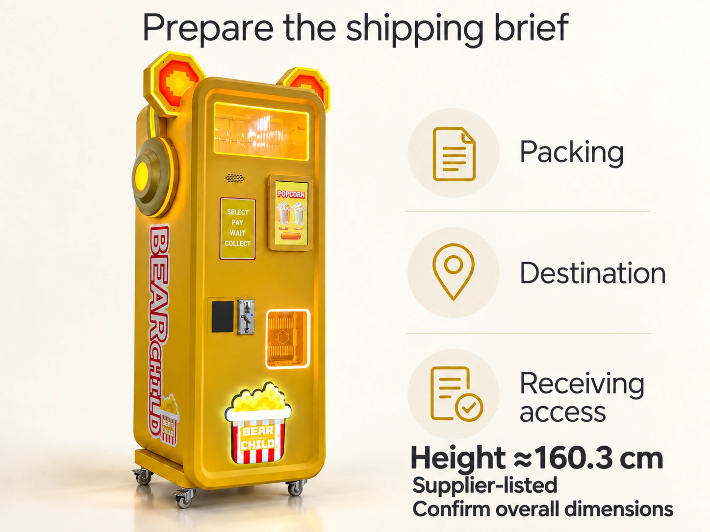 Prepare the shipping brief — Bear Popcorn Vending Machine product illustration