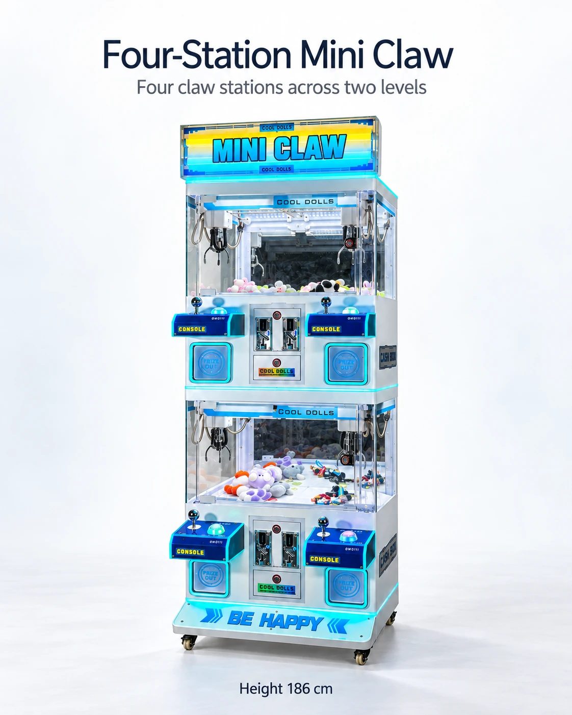 Blue Four-Station Mini Claw Machine