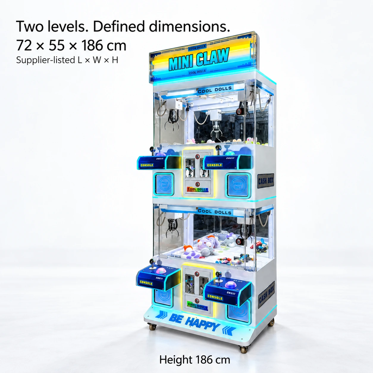 Blue Four-Station Mini Claw — dimensions
