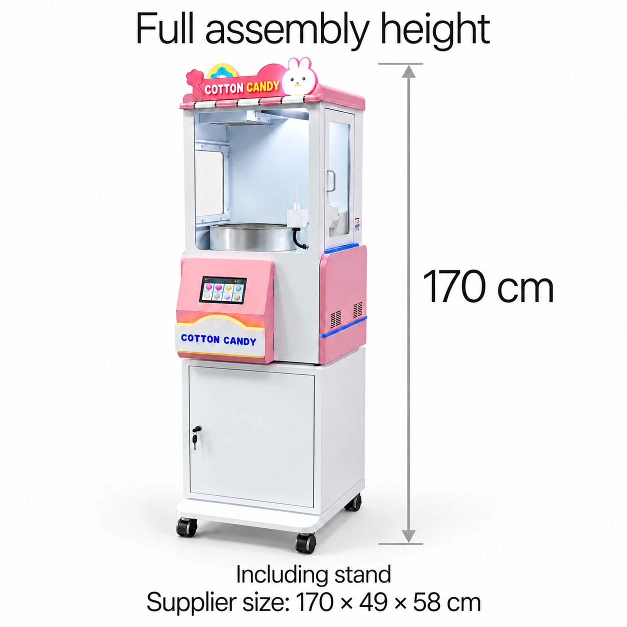 CT103 supplier size170 × 49 × 58 cm in original source order; height170cm includes stand, sign and casters.