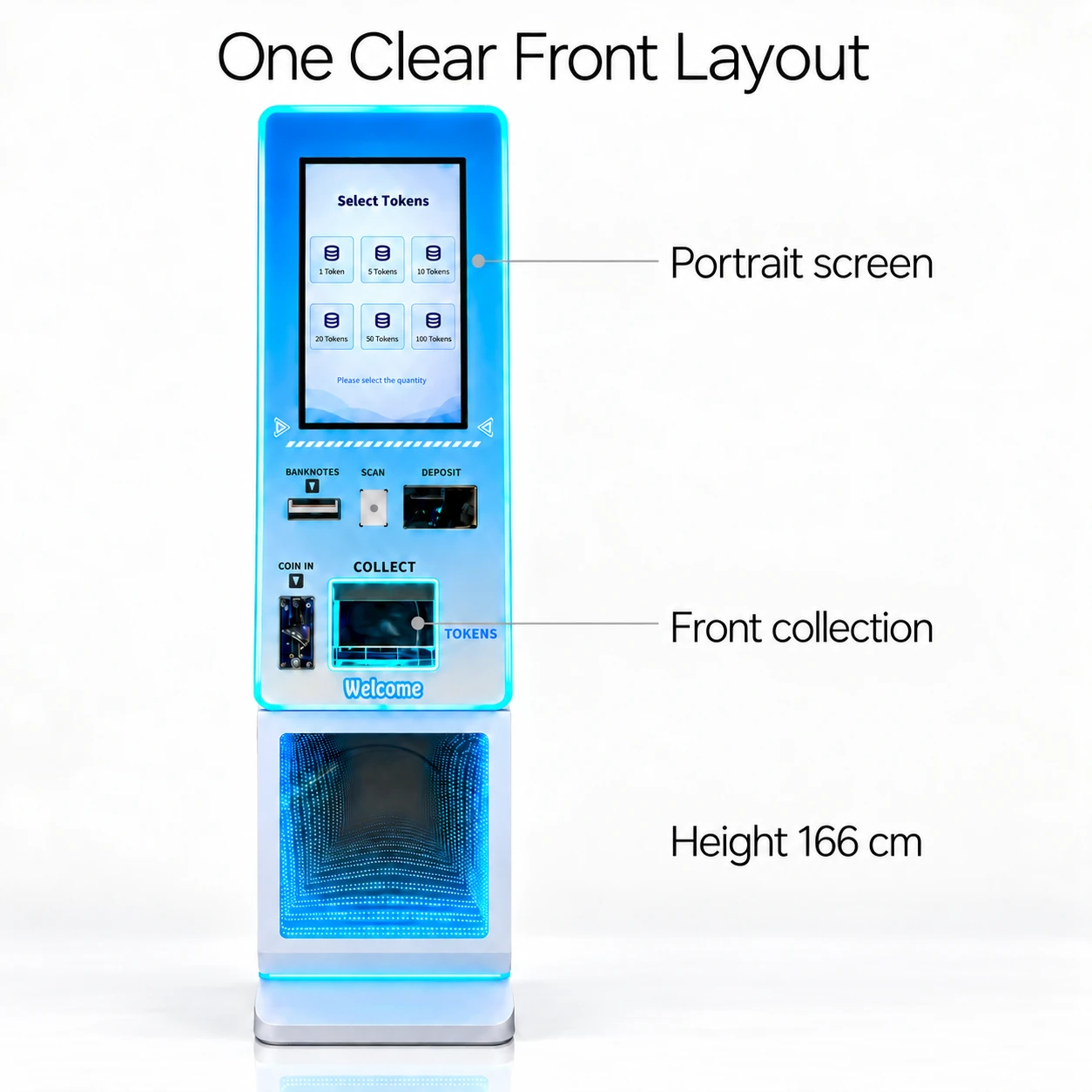 21.5-Inch Compact Token Kiosk: one clear front layout