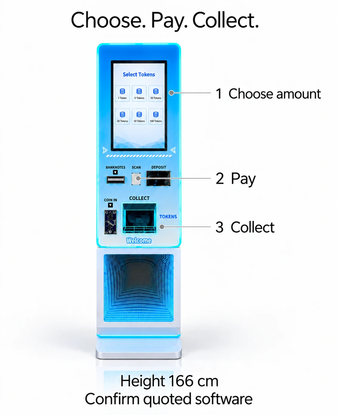 21.5-Inch Compact Token Kiosk: choose. pay. collect.
