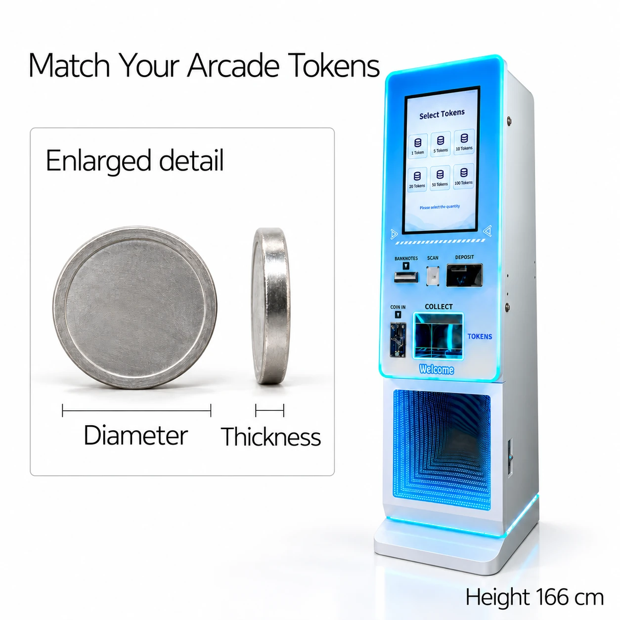 21.5-Inch Compact Token Kiosk: match your arcade tokens