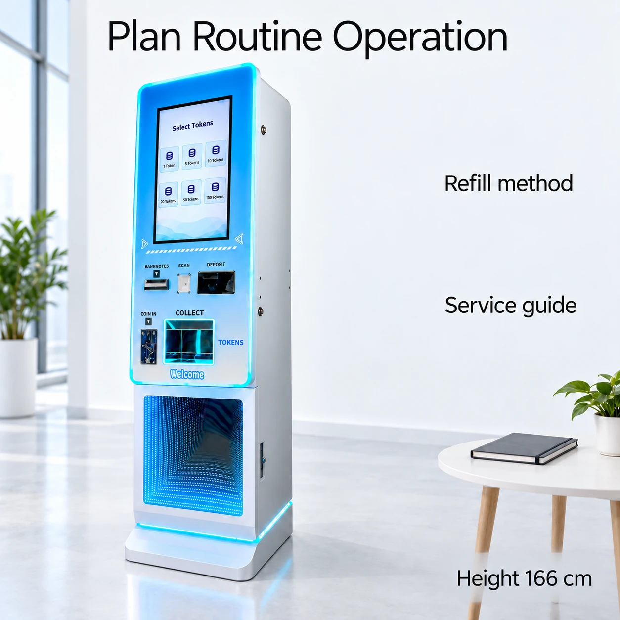 21.5-Inch Compact Token Kiosk: plan routine operation